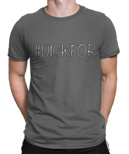 Load image into Gallery viewer, The design is the word #dickfor written in white lettering with black outline. The design is printed on a coal grey tee.