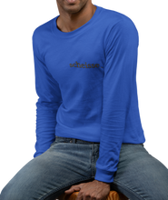 Load image into Gallery viewer, The design is the word scheisse. written in brown lettering. This design is printed over the left breast on a true royal long sleeve shirt.