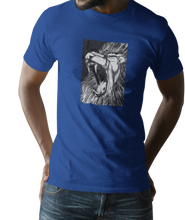 Load image into Gallery viewer, The design is a lion roaring. The design is printed on a royal simply great tee.