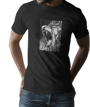 Load image into Gallery viewer, The design is a lion roaring. The design is printed on a black simply great tee.