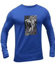 Load image into Gallery viewer, The design is a lion roaring. The design is printed on a true royal long sleeve shirt.